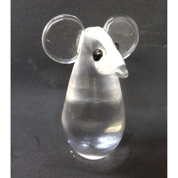 Crystal Glass Mouse Paper Weight 5.5 in. Tall Black Eyes - Picture 2 of 4